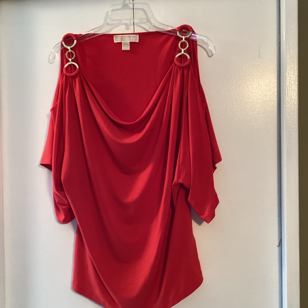 Michael Kors Orange Draped Blouse with Ring Accents